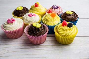 Delicious cupcakes on a table