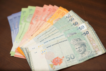 close up Malaysia money banknotes