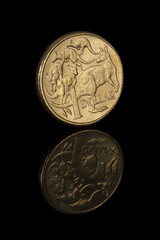 Close-up of Australian Dollar Coin with Reflection