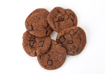 soft dark chocolate brownie cookies on white