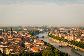 Aerial view of Verona at sunrise. Italy