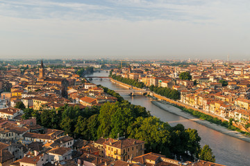 Panoramic view of Verona, Adige river,  Italy.