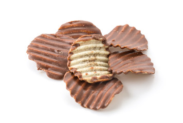 potato chip with chocolate on white
