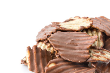 potato chip with chocolate on white