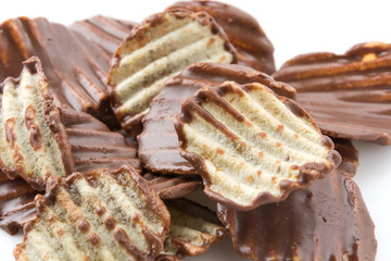 potato chip with chocolate on white