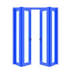 blue folding door with grill ,3d