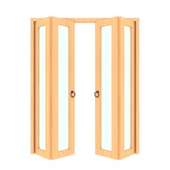 wood folding door with grill ,3d