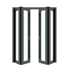 black folding door with grill ,3d