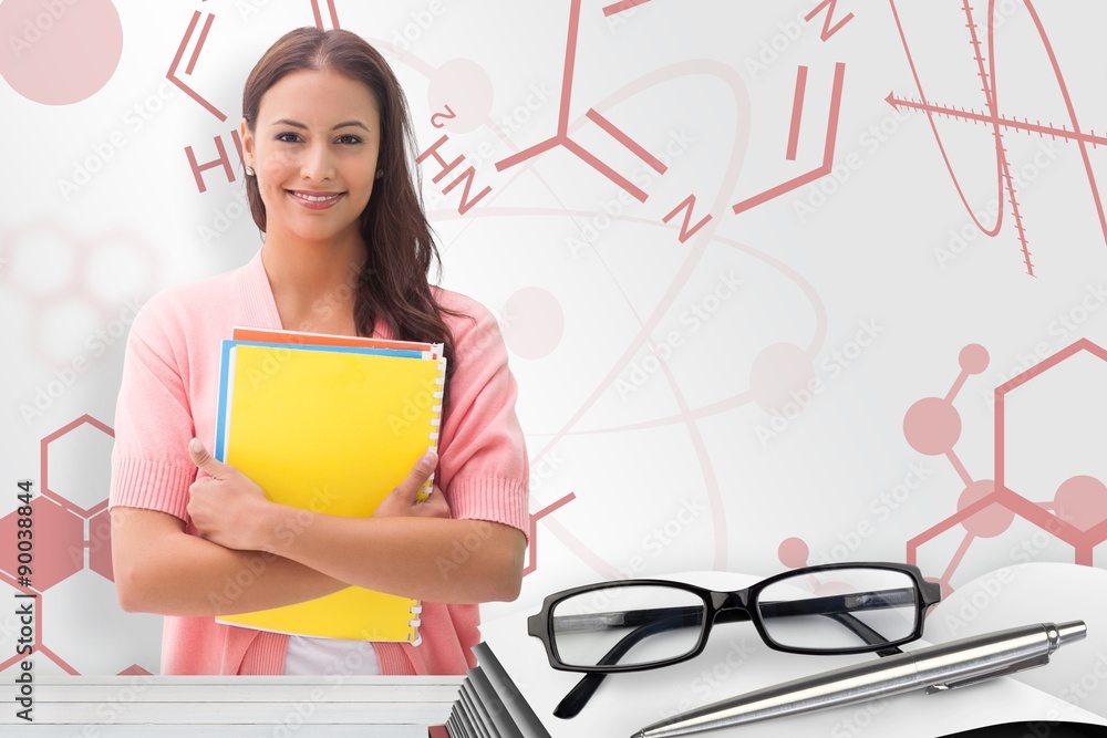 Poster composite image of pretty student smiling at camera