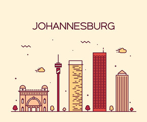 Naklejka premium Ilustracja wektorowa panoramę Johannesburga liniowe