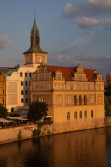 Vltava river and old town by sunset, Prague, Czech republic 

