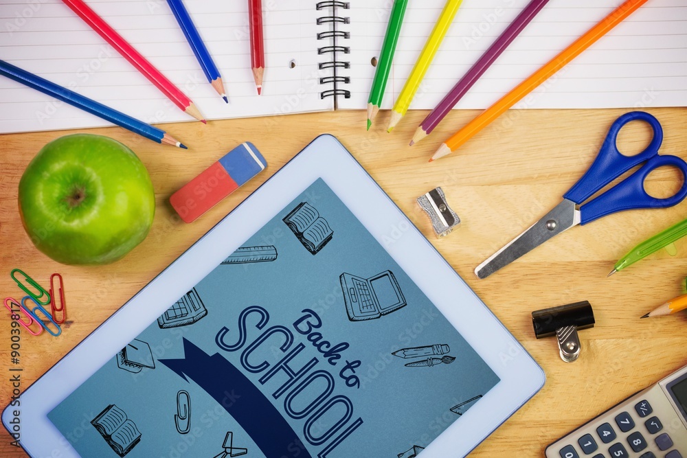 Poster composite image of back to school message with icons