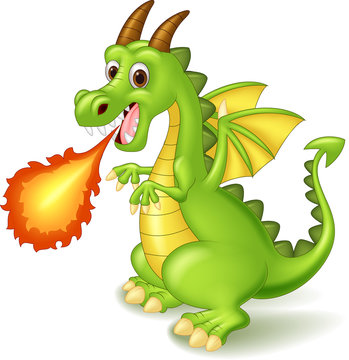 Cartoon dragon posing with fire
