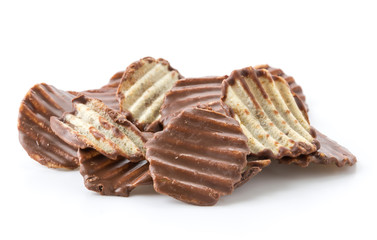 potato chip with chocolate on white