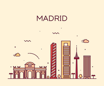 Madrid Skyline Trendy Vector Illustration Linear