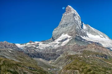 Crédence de cuisine en verre imprimé Cervin Moon over Matterhorn, Pennine Alps, Switzerland, Europe
