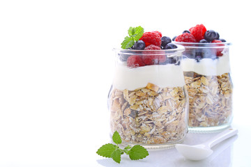 healthy breakfast - cereal with yogurt and berries