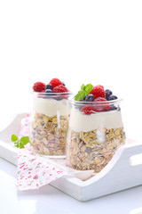 healthy breakfast - cereal with yogurt and berries
