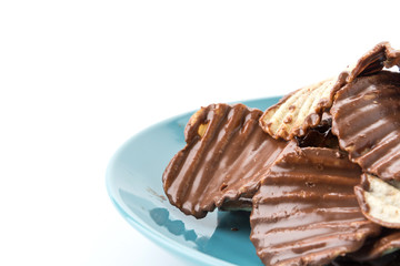 potato chip with chocolate on white