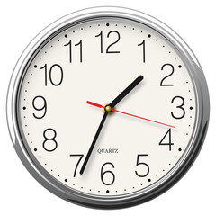 Round wall clock with glossy metallic body isolated