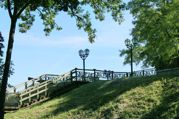 wooden stairs in the city park