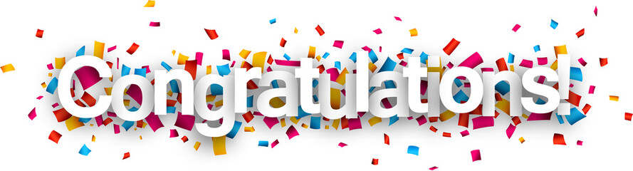 Congratulations paper confetti sign. - obrazy, fototapety, plakaty