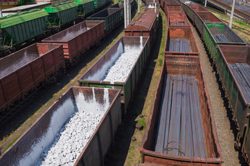 freight cars with rocks and metal production