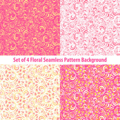 Seamless floral backgrounds and borders. Set of vector patterns with pink climbing roses.