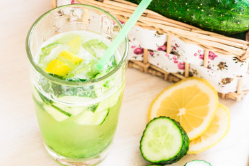 Cucumber Lemonade with ice and lemon