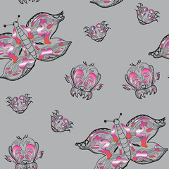 Materiał do szycia Illustration seamless pattern ornamental butterfly with fantasti