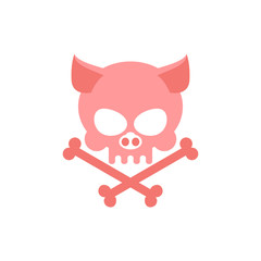 Pig skull with bones. Head skeleton of  pig. Logo for Halloween.