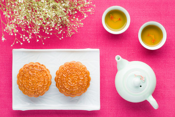 Chinese moon cake and tea