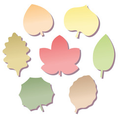 Leave shaped notepads in seven different autumn colors. Isolated vector illustration on white background.