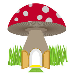 Mushroom with door open. Amanita House for a dwarf, Hobbit. Vect