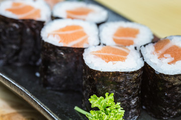 Traditional japanese food on wooden table