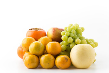 mix fruits on white background