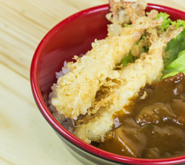 Traditional japanese food on wooden table