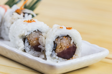 Traditional japanese food on wooden table