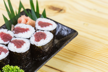 Traditional japanese food on wooden table
