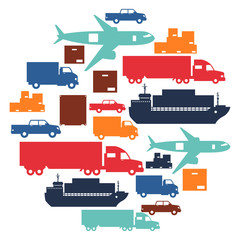 Freight cargo transport icons background in flat design style