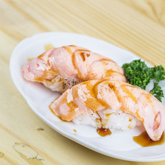 Traditional japanese food on wooden table