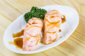 Traditional japanese food on wooden table