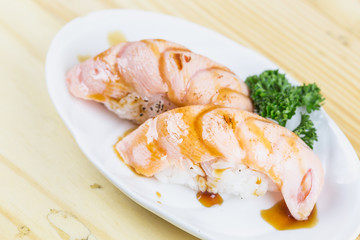 Traditional japanese food on wooden table