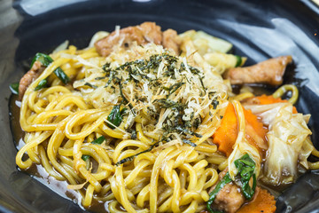 Traditional japanese food on wooden table