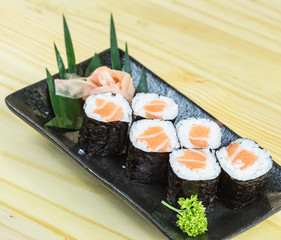 Traditional japanese food on wooden table