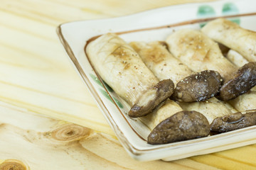 Traditional japanese food on wooden table