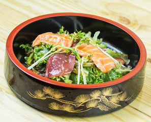 Traditional japanese food on wooden table