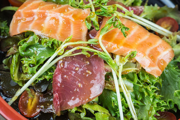 Traditional japanese food on wooden table