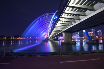 Rainbow fountain show at Expo Bridge in South Korea.