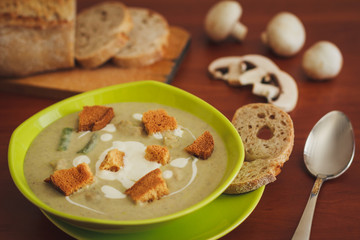 Fototapeta na wymiar Cream soup with mushrooms